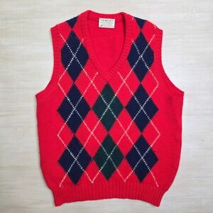 Lord Jeff The Moors Mens Red Argyle Shetland Wool Sweater Vest V-Neck Medium